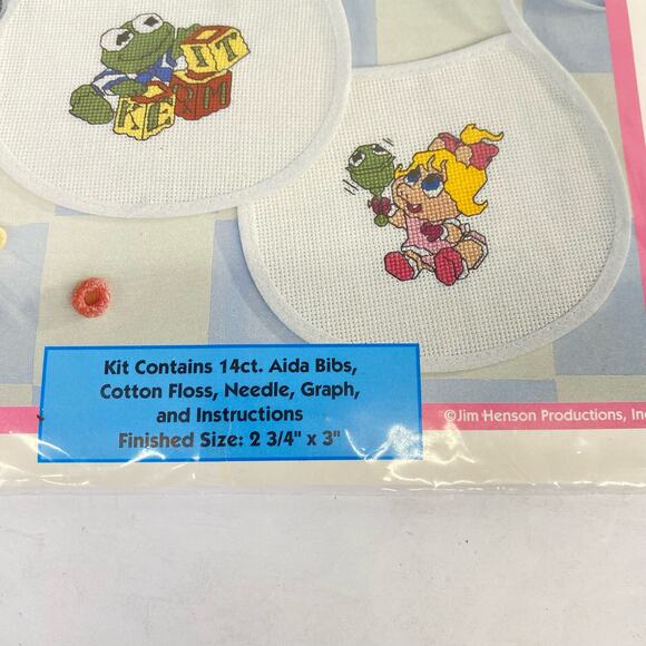 VTG Muppets In Stitches Muppet Babies Cross Stitch Bib Kit New #42041 Baby New - Picture 5 of 8